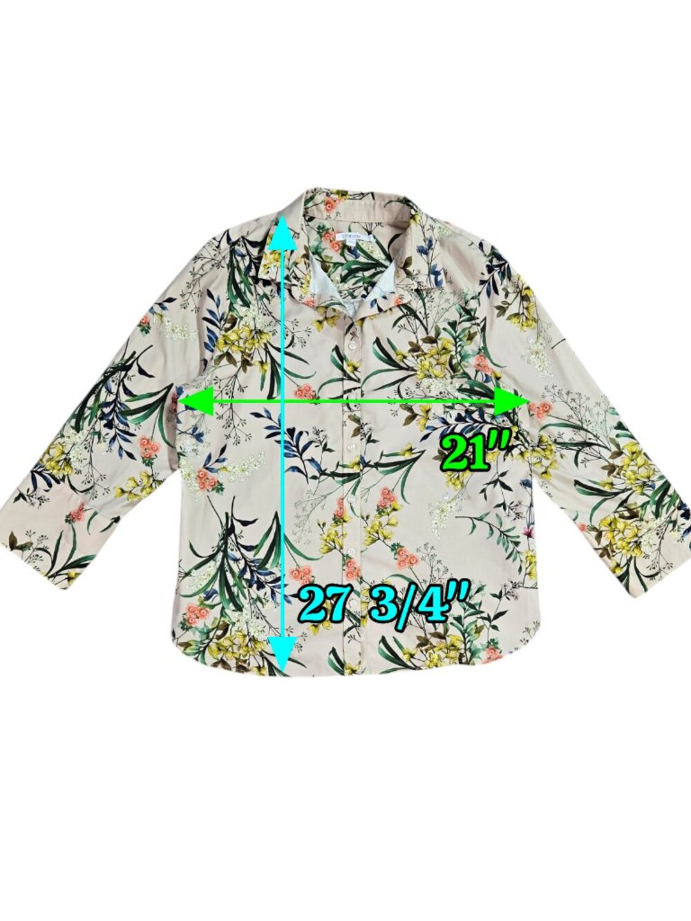 Chico's No Iron Tan Floral Blooming Wildflower Button-Up Shirt Botannical - Picture 3 of 9
